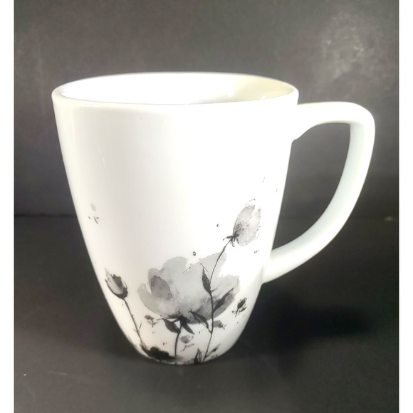Corelle Coordinates Porcelain Coffee Cup Mug Lot Of 4 White Gray Flowers - Picture 4 of 14